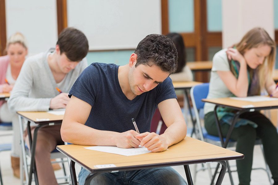 Students taking a test in a classroom in Fremont